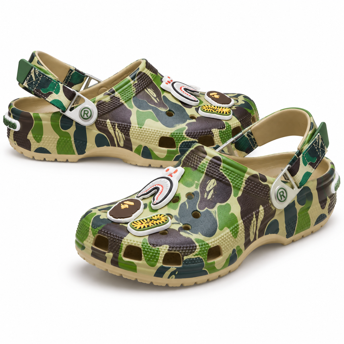 Bape camo green foam clog, pair