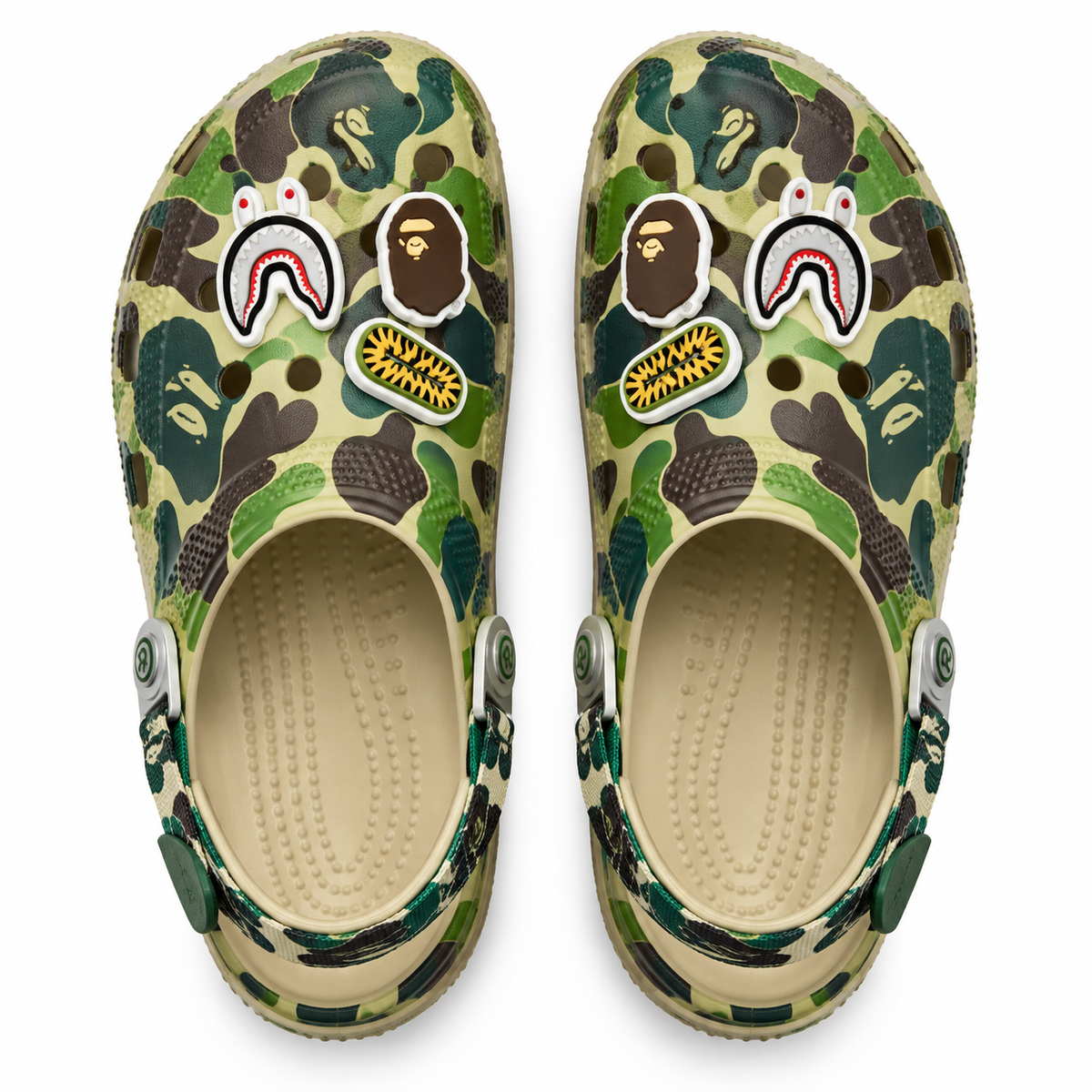 Bape camo green foam clog, top view