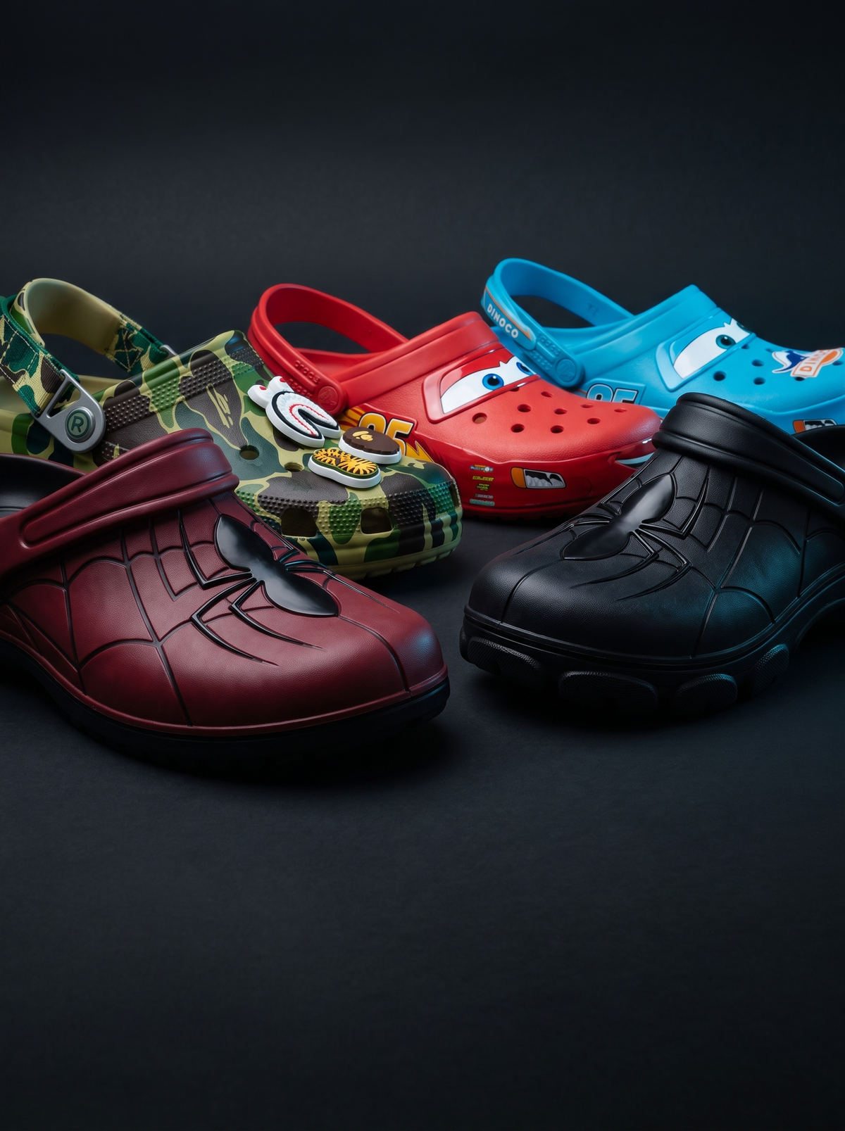 SYDZ foam clogs — five collections on a dark studio backdrop